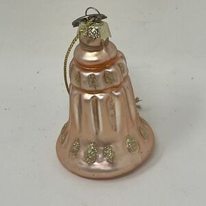 Thomas Pacconi Classics Pink Mercury Glass Bell Christmas Ornament Gold Glitter